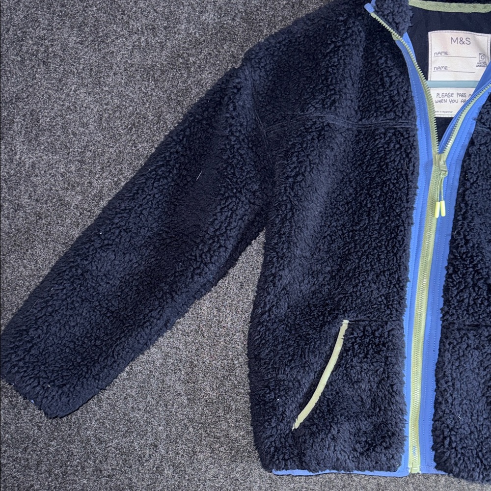 M&S Navy Sherpa  Jacket with Green Accents 9 to 10 years old - Picture 5 of 7